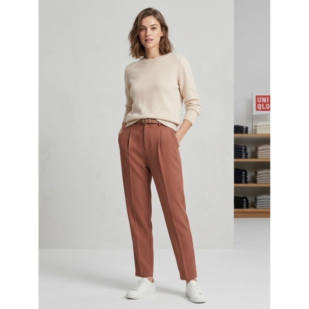 Uniqlo Drape Jogger Pants Terracotta Pink Pleated High Rise Tapered Large